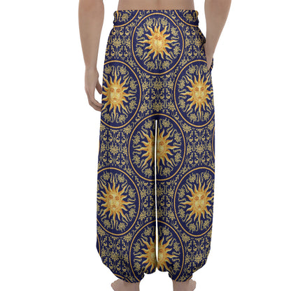 Blue And Gold Celestial Pattern Print Lantern Pants