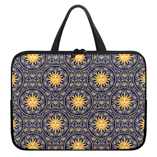 Blue And Gold Celestial Pattern Print Laptop Sleeve With Handle