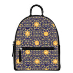Blue And Gold Celestial Pattern Print Leather Backpack