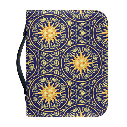 Blue And Gold Celestial Pattern Print Leather Bible Cover