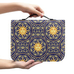 Blue And Gold Celestial Pattern Print Leather Bible Cover