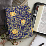 Blue And Gold Celestial Pattern Print Leather Bible Cover