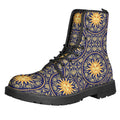 Blue And Gold Celestial Pattern Print Lace-Up Boots