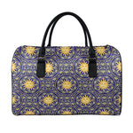 Blue And Gold Celestial Pattern Print Leather Duffle Bag