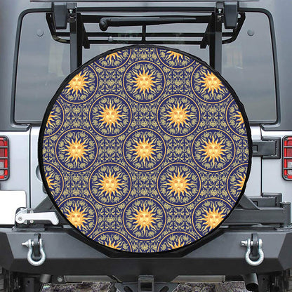 Blue And Gold Celestial Pattern Print Leather Spare Tire Cover