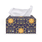 Blue And Gold Celestial Pattern Print Leather Tissue Box Cover
