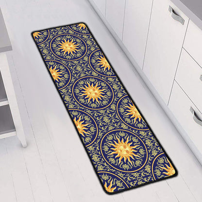 Blue And Gold Celestial Pattern Print Long Kitchen Mat