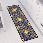 Blue And Gold Celestial Pattern Print Long Kitchen Mat