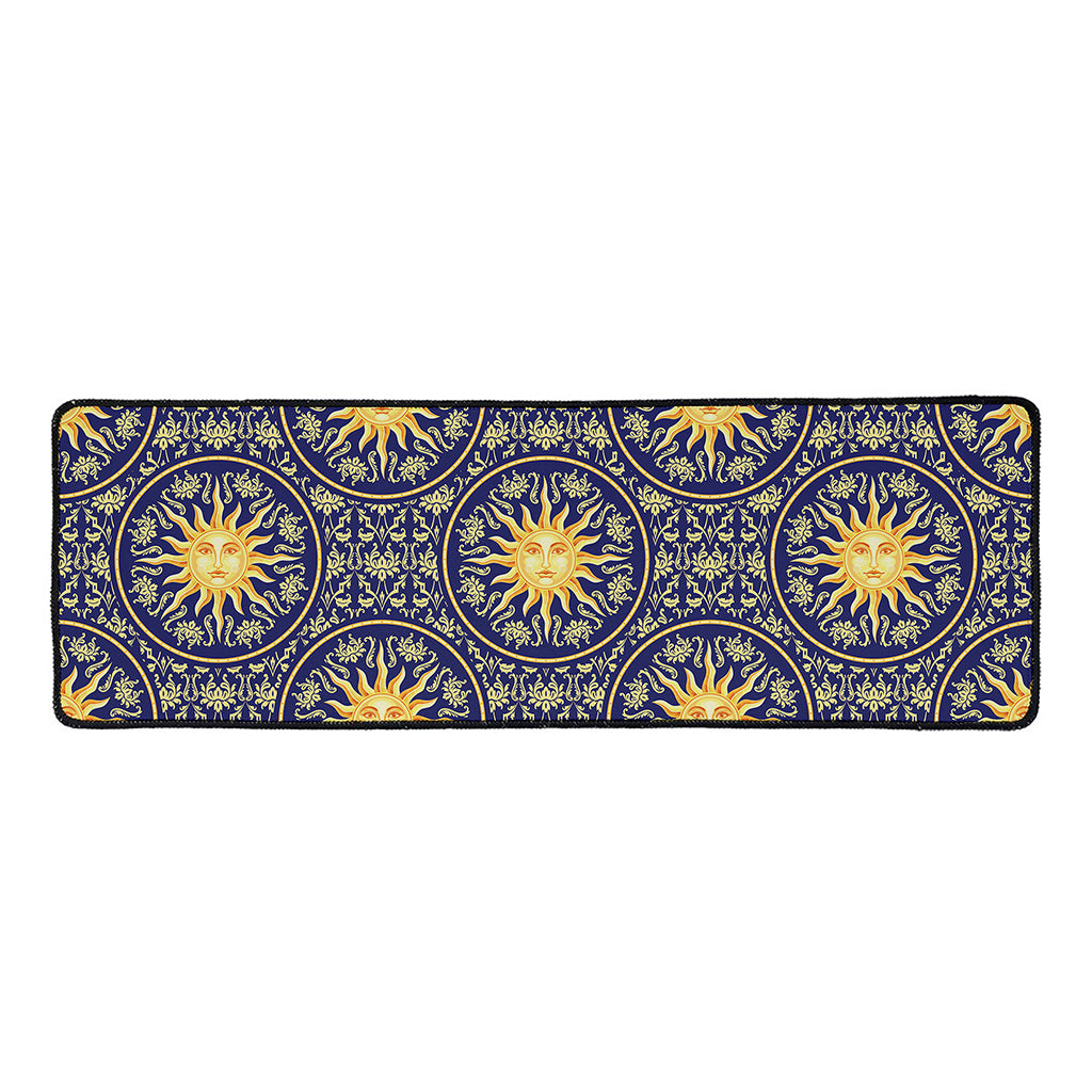 Blue And Gold Celestial Pattern Print Long Kitchen Mat