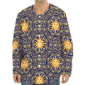 Blue And Gold Celestial Pattern Print Long Sleeve Baseball Jersey
