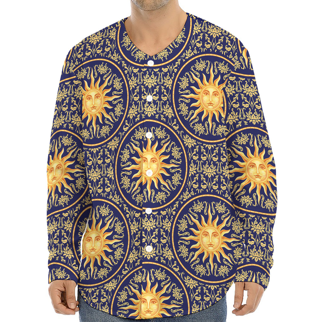 Blue And Gold Celestial Pattern Print Long Sleeve Baseball Jersey