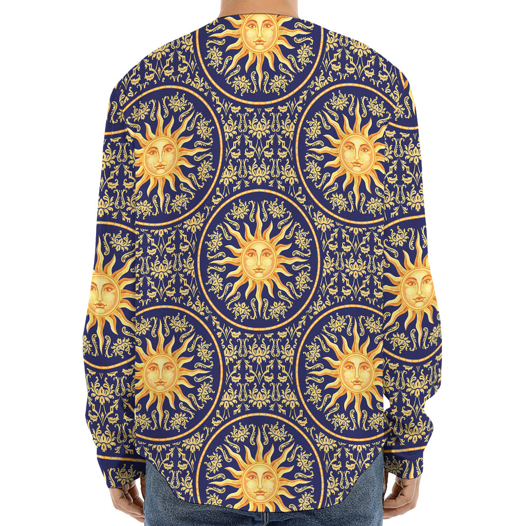 Blue And Gold Celestial Pattern Print Long Sleeve Baseball Jersey