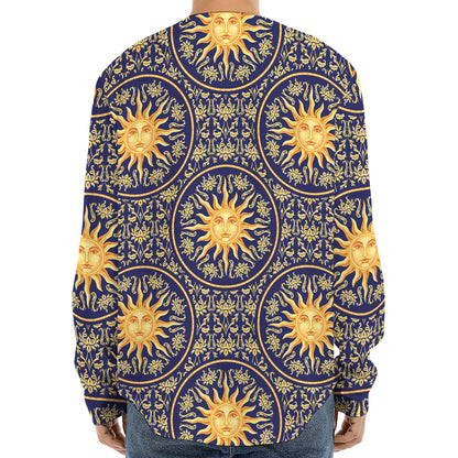 Blue And Gold Celestial Pattern Print Long Sleeve Baseball Jersey