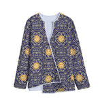 Blue And Gold Celestial Pattern Print Long Sleeve Short Coat