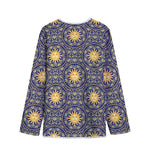 Blue And Gold Celestial Pattern Print Long Sleeve Short Coat