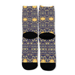 Blue And Gold Celestial Pattern Print Long Socks
