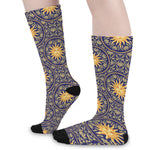 Blue And Gold Celestial Pattern Print Long Socks