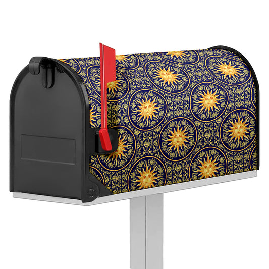 Blue And Gold Celestial Pattern Print Mailbox Cover