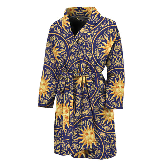 Blue And Gold Celestial Pattern Print Men's Bathrobe