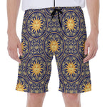 Blue And Gold Celestial Pattern Print Men's Beach Shorts