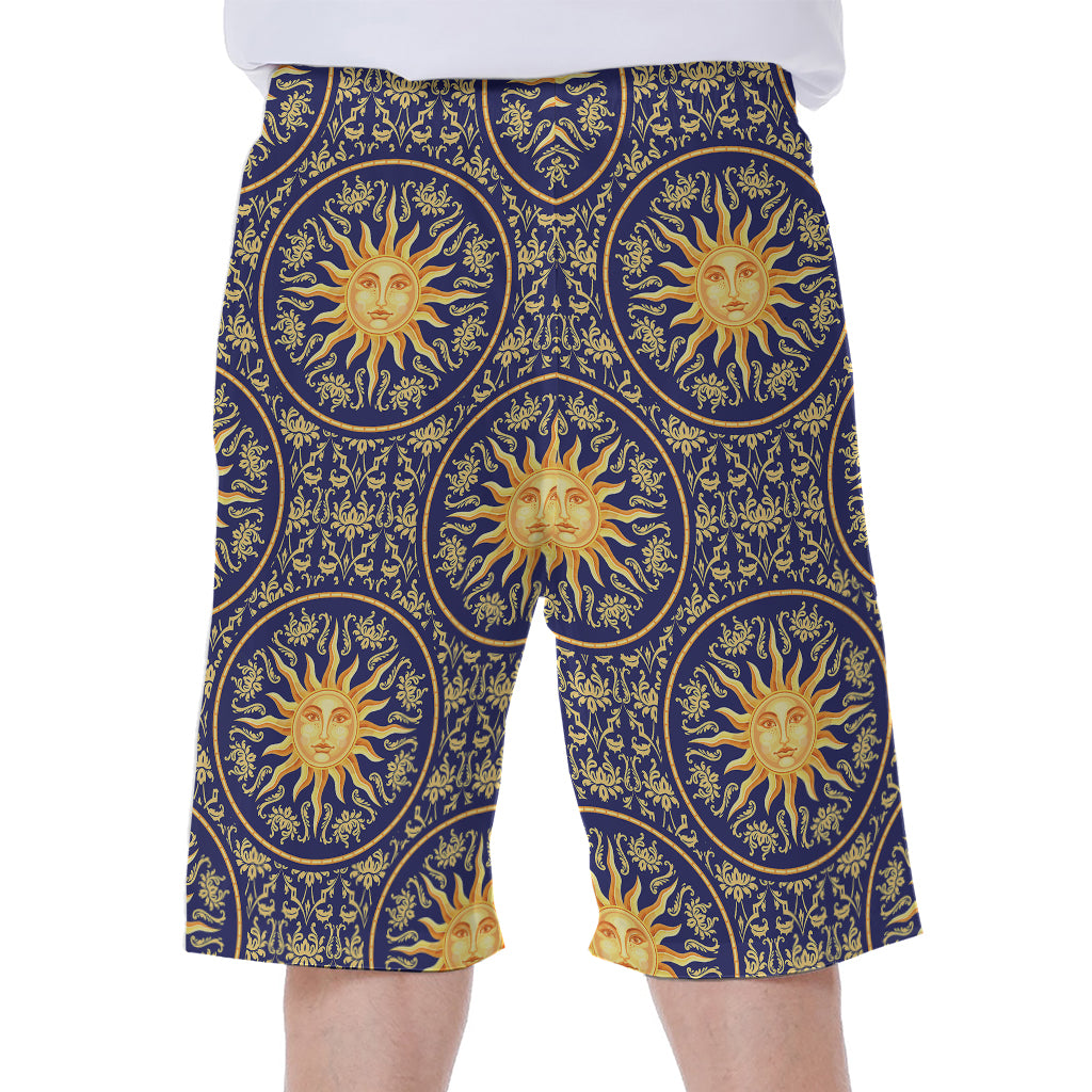 Blue And Gold Celestial Pattern Print Men's Beach Shorts