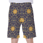 Blue And Gold Celestial Pattern Print Men's Beach Shorts