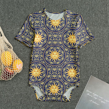 Blue And Gold Celestial Pattern Print Men's Bodysuit