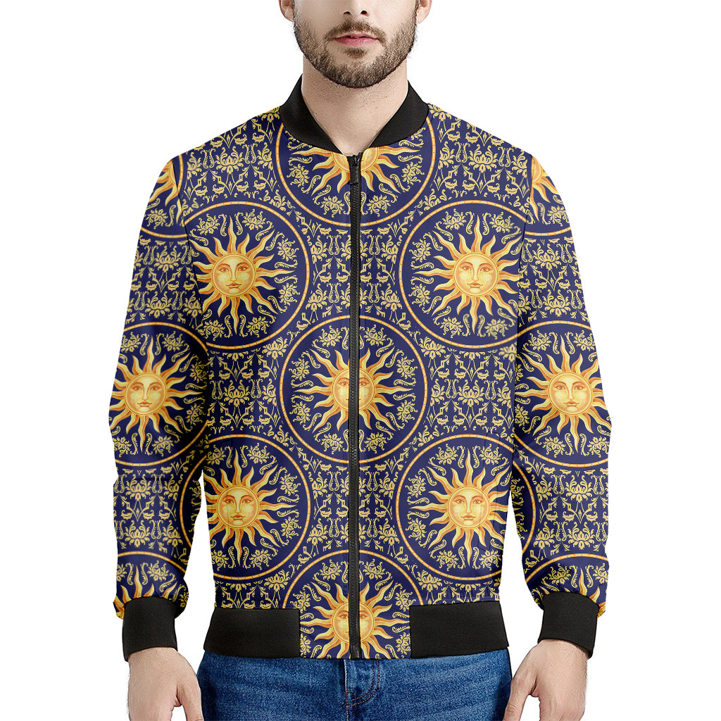 Blue And Gold Celestial Pattern Print Men's Bomber Jacket