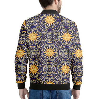 Blue And Gold Celestial Pattern Print Men's Bomber Jacket