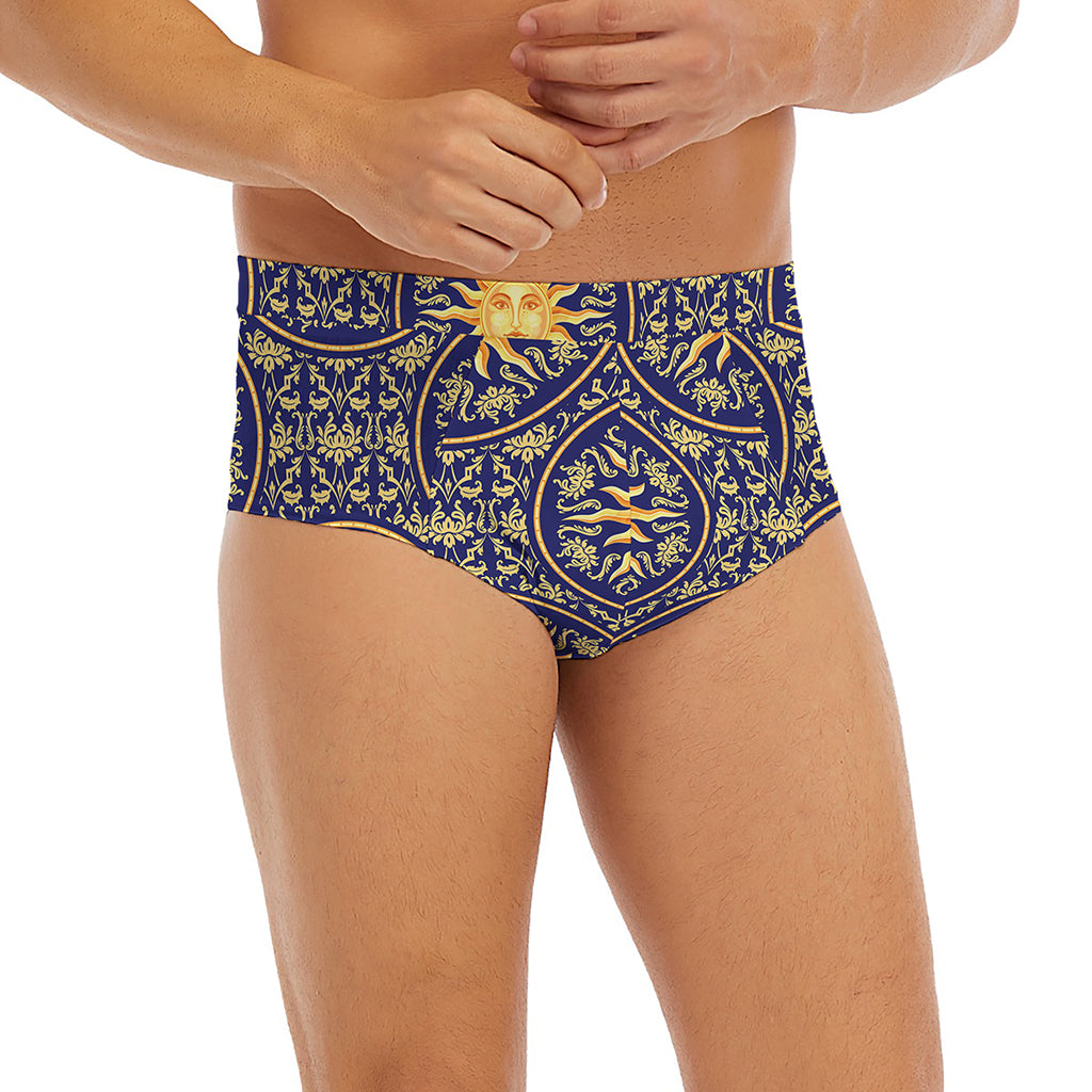 Blue And Gold Celestial Pattern Print Men's Briefs