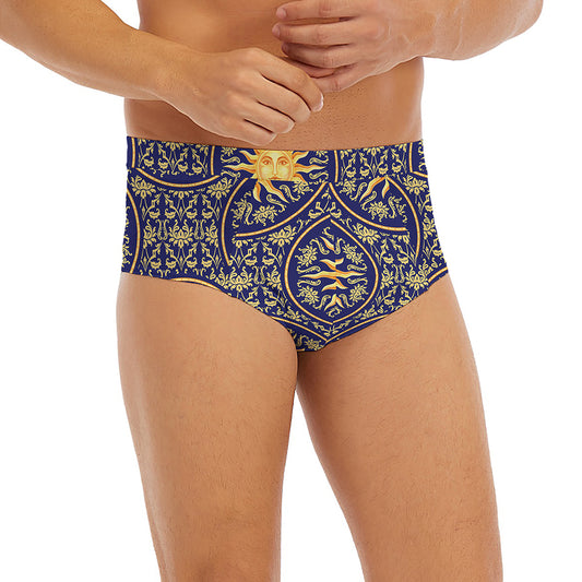 Blue And Gold Celestial Pattern Print Men's Briefs