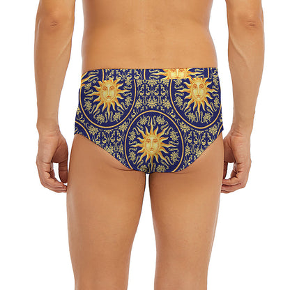 Blue And Gold Celestial Pattern Print Men's Briefs