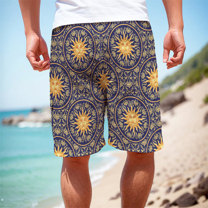 Blue And Gold Celestial Pattern Print Men's Cargo Shorts