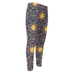 Blue And Gold Celestial Pattern Print Men's Compression Pants