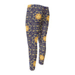 Blue And Gold Celestial Pattern Print Men's Compression Pants