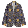 Blue And Gold Celestial Pattern Print Men's Cotton Blazer