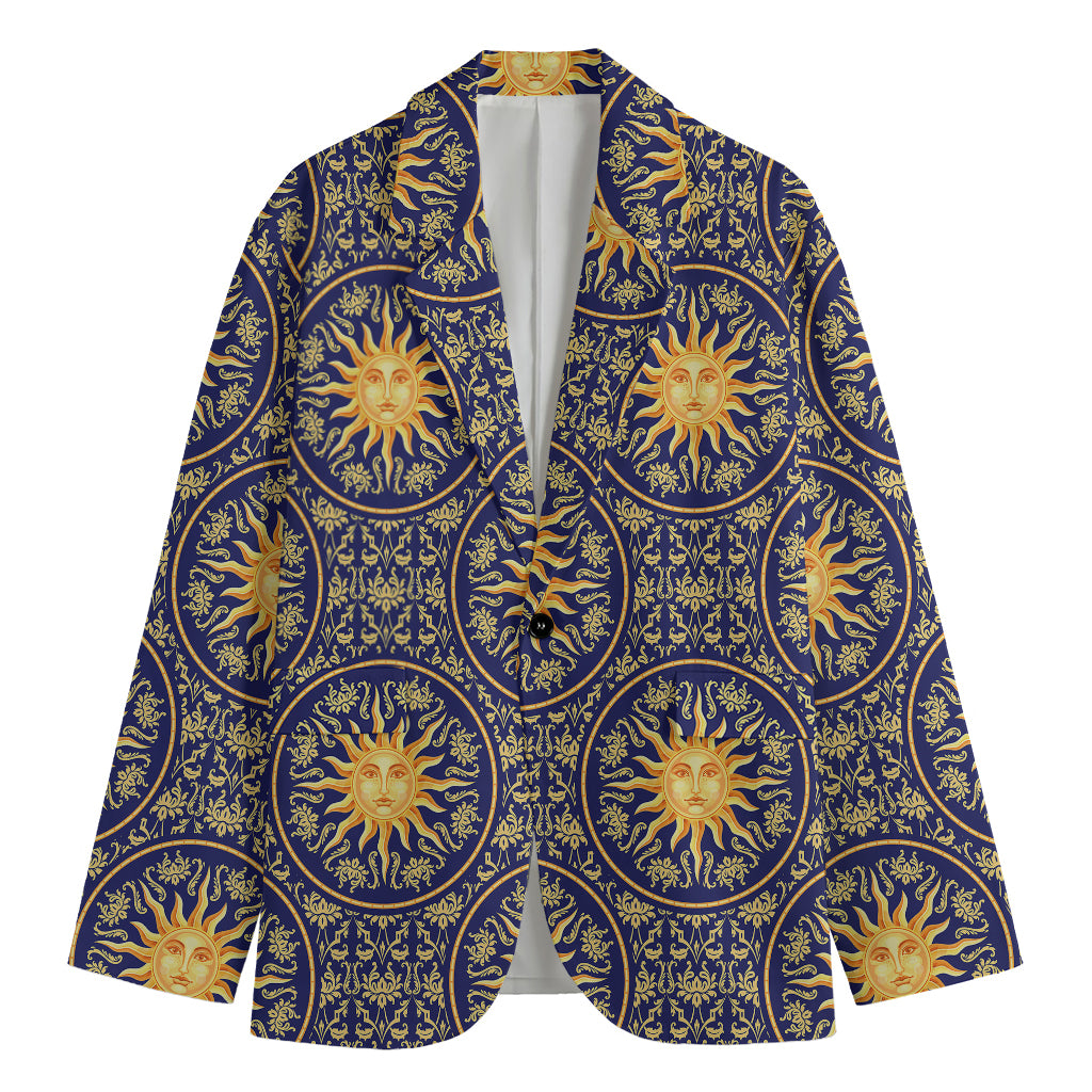 Blue And Gold Celestial Pattern Print Men's Cotton Blazer