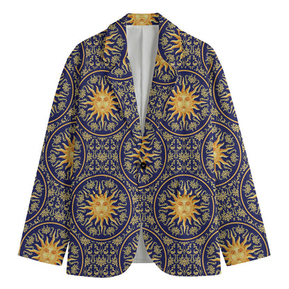 Blue And Gold Celestial Pattern Print Men's Cotton Blazer