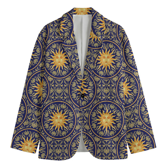 Blue And Gold Celestial Pattern Print Men's Cotton Blazer