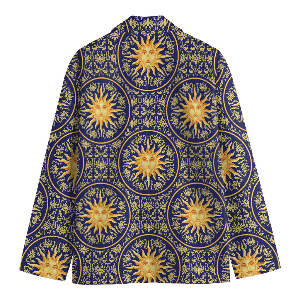 Blue And Gold Celestial Pattern Print Men's Cotton Blazer