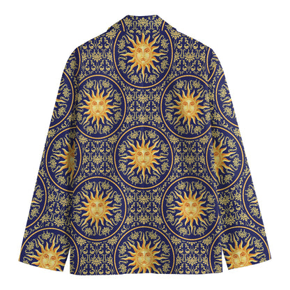 Blue And Gold Celestial Pattern Print Men's Cotton Blazer