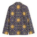 Blue And Gold Celestial Pattern Print Men's Cotton Blazer