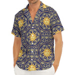 Blue And Gold Celestial Pattern Print Men's Deep V-Neck Shirt