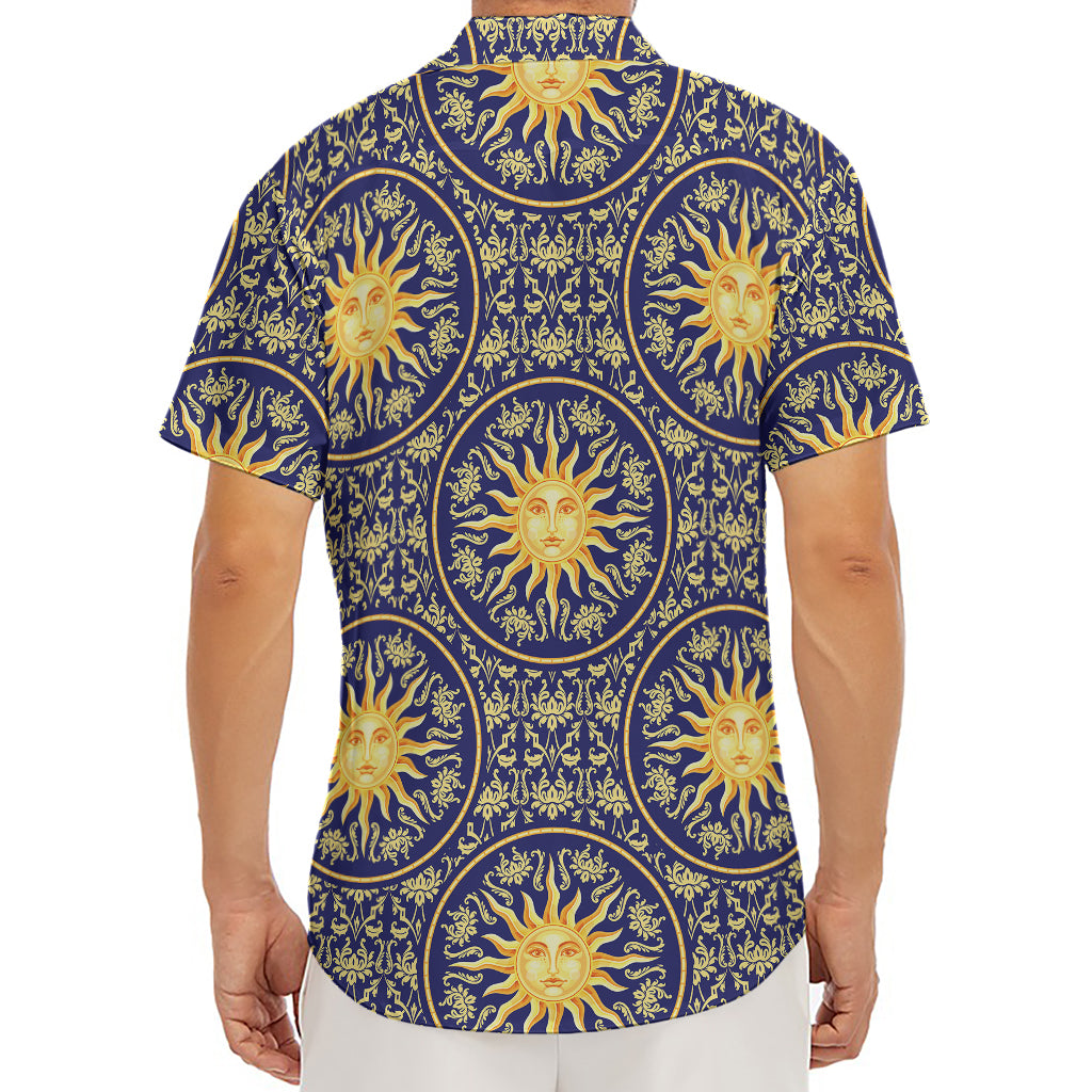 Blue And Gold Celestial Pattern Print Men's Deep V-Neck Shirt