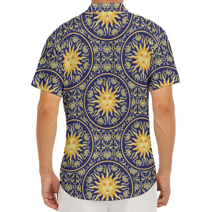 Blue And Gold Celestial Pattern Print Men's Deep V-Neck Shirt
