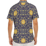 Blue And Gold Celestial Pattern Print Men's Deep V-Neck Shirt