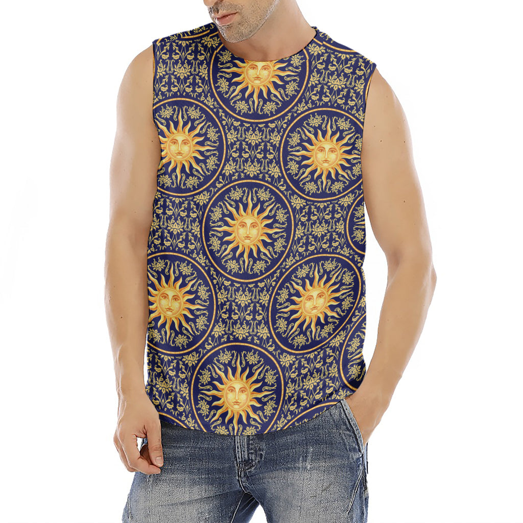 Blue And Gold Celestial Pattern Print Men's Fitness Tank Top