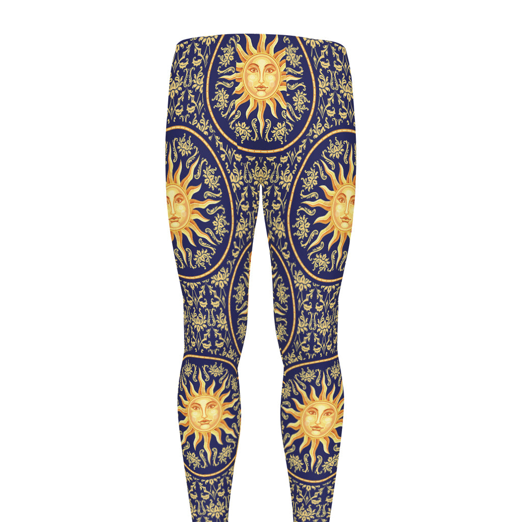 Blue And Gold Celestial Pattern Print Men's leggings