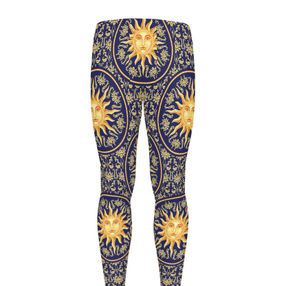 Blue And Gold Celestial Pattern Print Men's leggings
