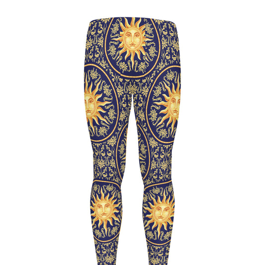 Blue And Gold Celestial Pattern Print Men's leggings